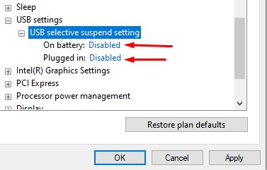 USB Selective Suspend Setting